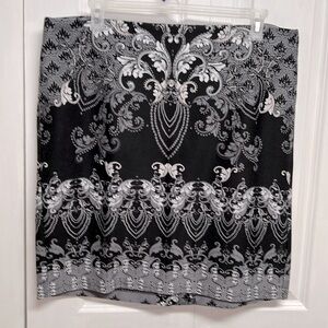 Covington Black Gray White Paisley Print Pull On Pencil Skirt Size XL